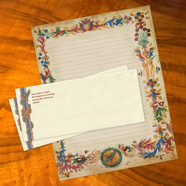 Eyes of the Dragon, verlicht manuscript, luxe handgemaakte briefpapierset voor het schrijven van brieven, gepersonaliseerd, 12 vellen/10 enveloppen