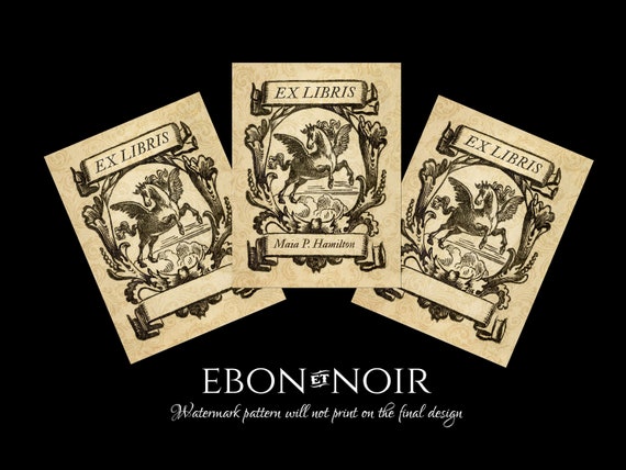 Medieval Pegasus, Personalized Ex-libris Bookplates, Crafted