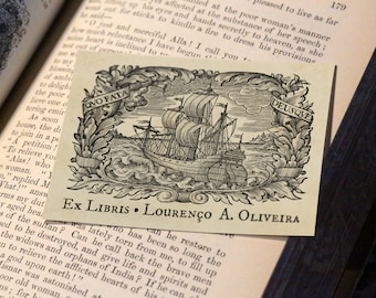 Fate is Forever, Personalized Nautical Ex-Libris Bookplates, Crafted on Traditional Gummed Paper, 3.25in x 2.5in, Set of 30