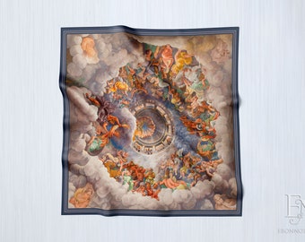 Battle of the Gods by Giulio Romano, Luxurious Square Scarf/Wrap/Boho Shawl, Made to Order, Handmade and Cruelty-Free
