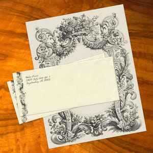 Juego de papelería de lujo hecho a mano con corona floral para escribir cartas, personalizado, 12 hojas/10 sobres, disponible en 4 colores