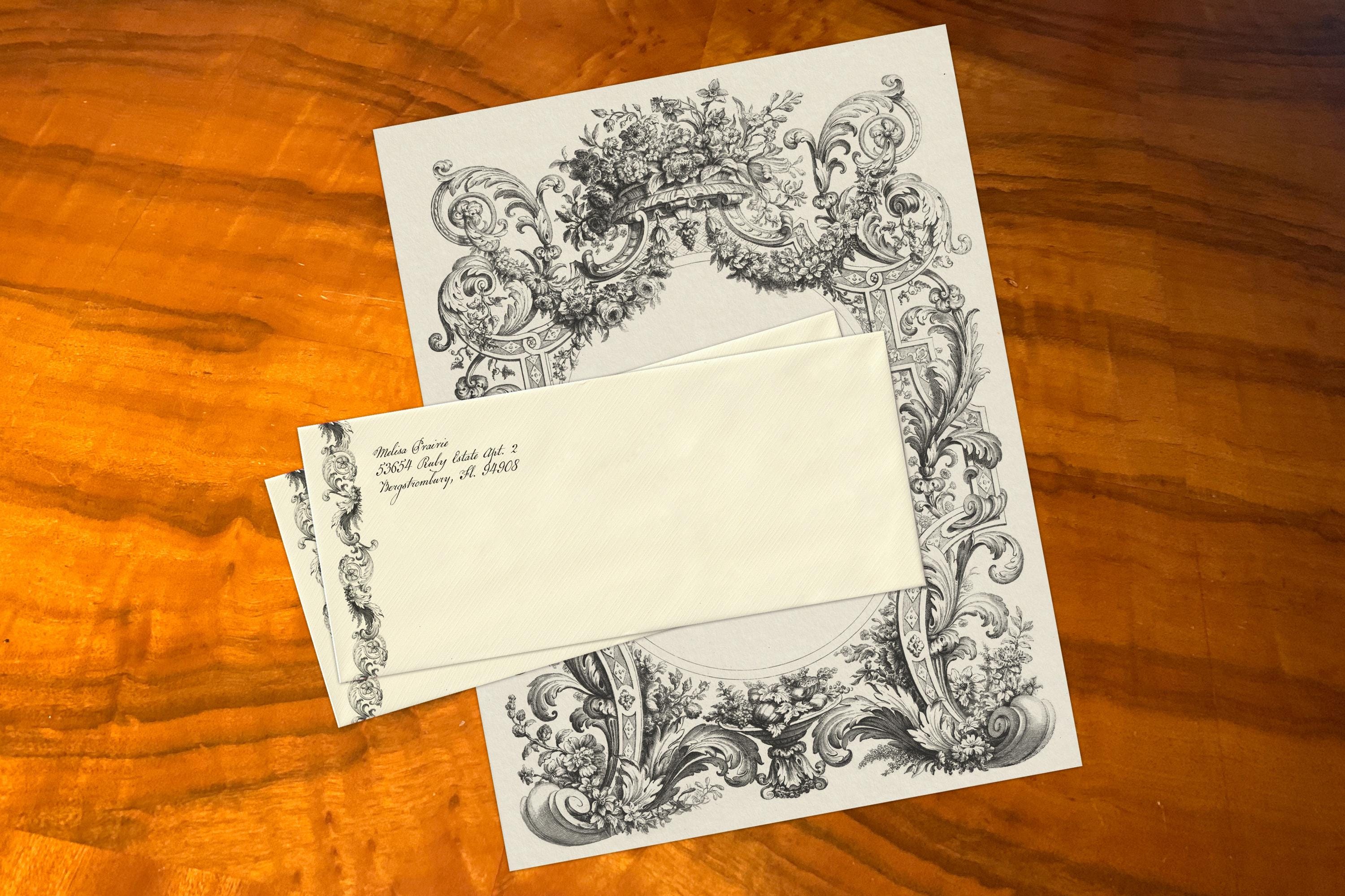 Floral Crown, Luxurious Handcrafted Stationery Set for Letter Writing, Personalized, 12 Sheets/10 Envelopes, Available in 4 Colors