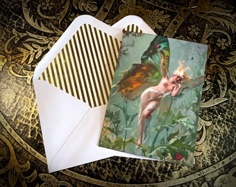 The Poppy Fairy by Luis Ricardo Falero, Greeting Card with Elegant Striped Gold Foil Envelope, 1 Card/Envelope