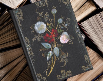 Bouquet di madreperla (nero), diario a righe con copertina rigida e 150 pagine perforate