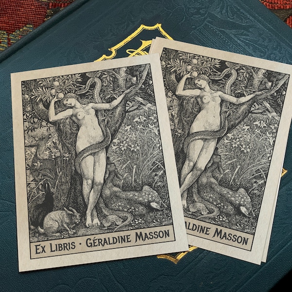 Eve and Serpent by Walter Crane, Personalized Ex-Libris Bookplates, Crafted on Traditional Gummed Paper, 3in x 4in, Set of 30