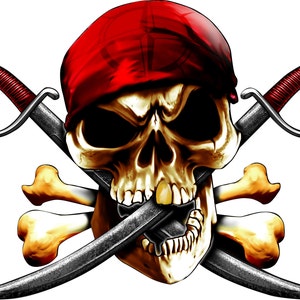 pirate skull and cross bones decal, full color pirate decal, skull sticker, skull and crossbons laptop sticker, vinyl decal, vinyl sticker