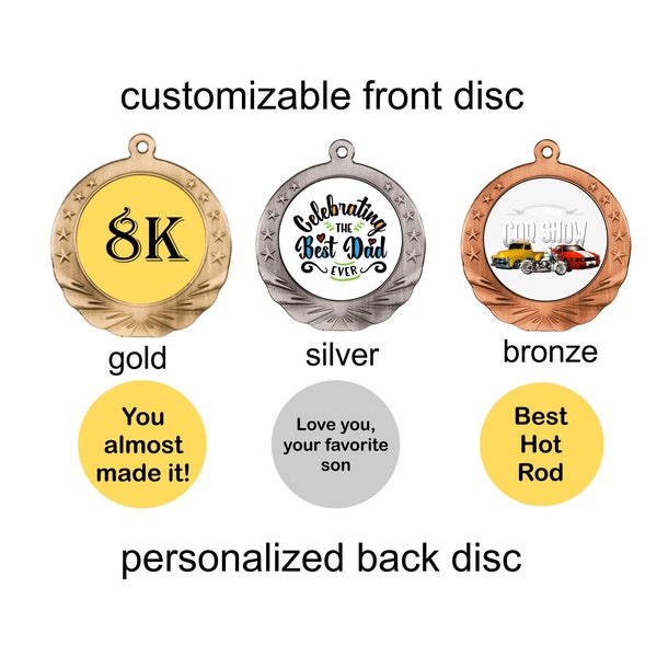 Antique 2 inch Custom Disc Medal, Customized Medal, Personalized Medal, Medal and Neck Ribbon, Medal, Medal for any occasion