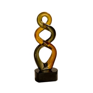 twist art glass sculpture, hand blown glass, blown glass sculpture, corporate glass award, achievement glass award, colorful glass sculpture