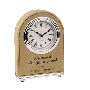 5 1/2"  Leatherette Arch Desk Clock, personalized clock, business logo clock, advertising clock, custom picture clock