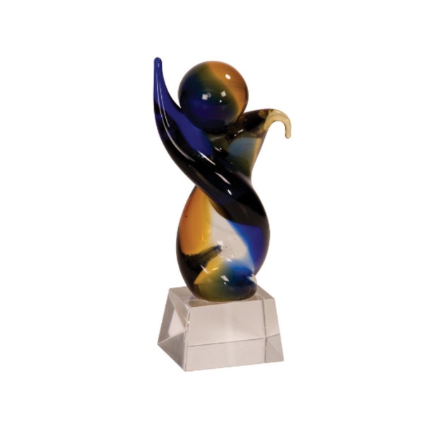 unique glass sculpture, hand blown glass, blown glass sculpture, corporate glass award, achievement glass award, colorful glass sculpture