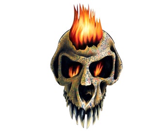 skull decal, full color skull decal, tattoo skull sticker, tattoo skull decal, skull with fire, vinyl decal, vinyl sticker