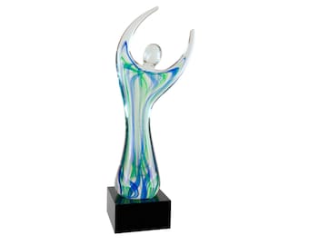 Raised Arms Glass Sculpture Custom Engraved Award - Multiple Sizes - Professional Achievement Trophy