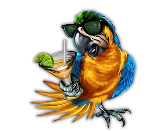 Drinking Parrot Image, Tropical Cocktail Art (Digital Download)