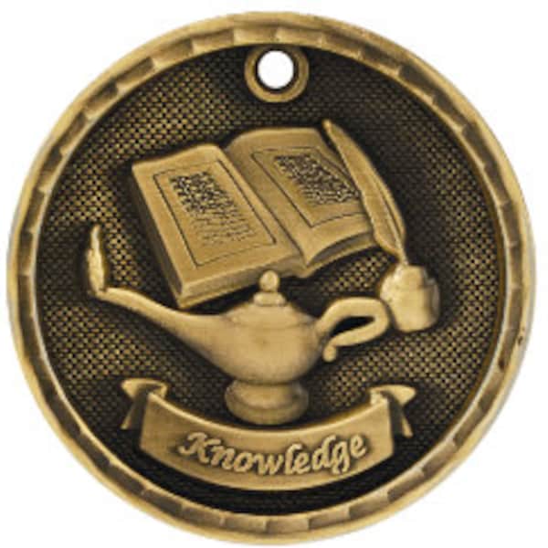 Lamp of learning medal, engraved medals with neck ribbons, Gold knowledge award, Education medal, Academic Awards, Honor roll academic award