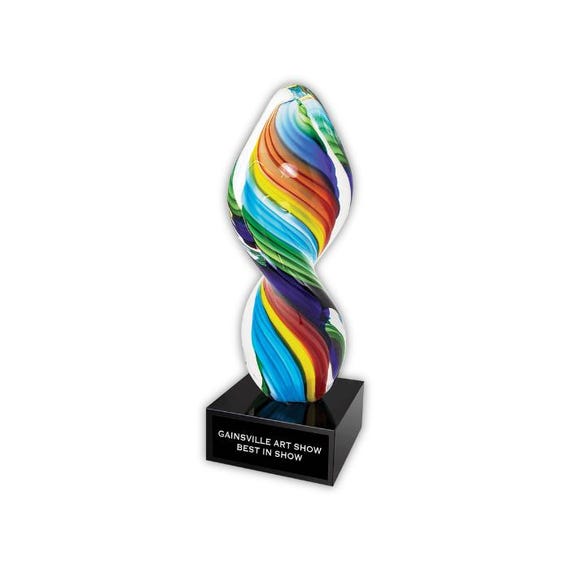 Rainbow Twist Art Custom Glass Sculpture: Corporate Award - Professional Achievement