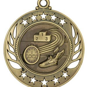 Track medal, gold track medal, silver track medal, bronze track medal, sport medals, engraved medals with neck ribbons