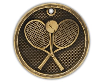 Tennis Custom Engraved 2” 3D Medals | Gold, Silver & Bronze | 1st 2nd 3rd Place