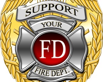 Fire Department decal, full color fire department support decal, FD sticker, Support firefighter laptop sticker,firefighting vinyl decal