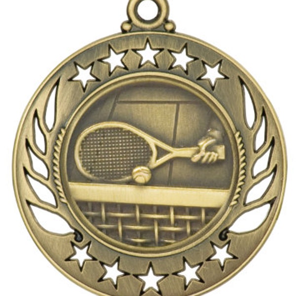 Tennis medal, gold tennis medal, silver tennis medal, bronze tennis medal, sport medals, engraved medals with neck ribbons