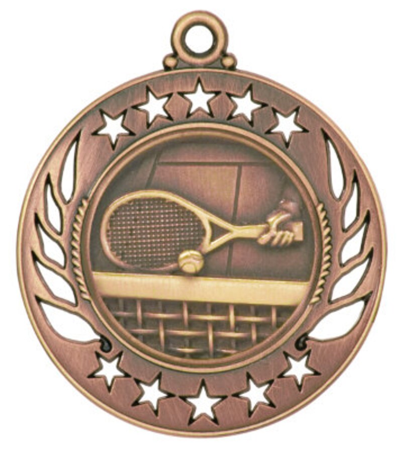 Médaille Tennis En Alliage Zinc - Design Raquette Et Balle, Dimensions 8x7cm, Pour Récompenses Et Décoration - 4