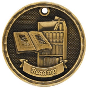 Reading medal, engraved medals with neck ribbons, Gold reading medals, Silver reading medals, bronze reading medals, reading recognition