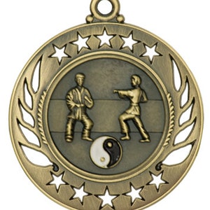 Karate medal, gold karate medal, silver karate medal, bronze karate medal, sport medals, engraved medals with neck ribbons