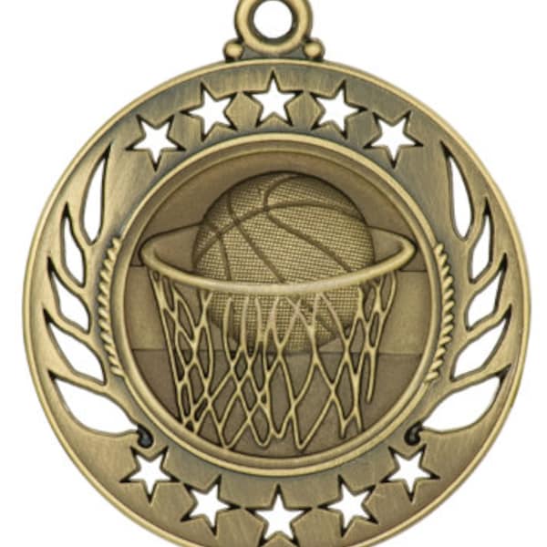 basketball medal, sport medals, engraved medals with neck ribbons, engraving included, basketball award, basketball team medal, gold medal