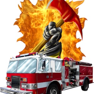 Fire Department decal, full color fire truck with axe decal, FD sticker, Support firefighter laptop sticker,firefighting vinyl decal