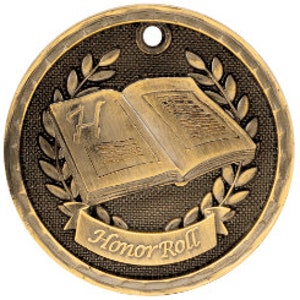 Honor Roll medal, engraved medals with neck ribbons, Gold Honor Roll award, Education medal, Academic Awards, Honor roll academic award
