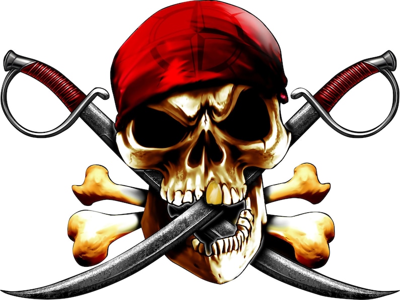 Pirate skull and cross bones decal full color pirate decal Etsy