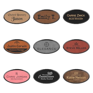Insigne de nom de leatherette laserable ovale avec cadre, insigne de nom de bureau, insigne de nom d'entreprise, insigne ovale de nom, insigne de nom d'employé, insigne de nom de mgr