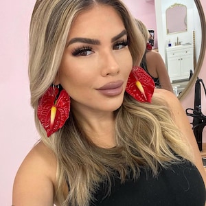 Large Red Anthurium Hoop earrings