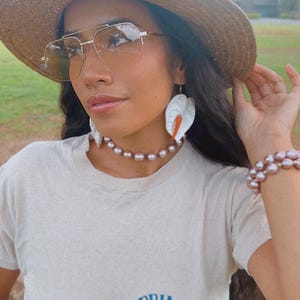 Small White Anthurium Hoop earrings