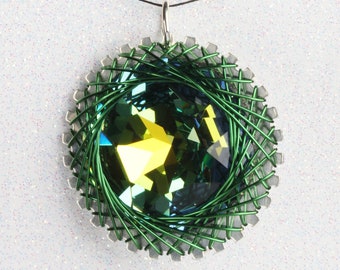 Wire Wrapped Austrian Crystal Rivoli Pendant, Mer D'Aqua