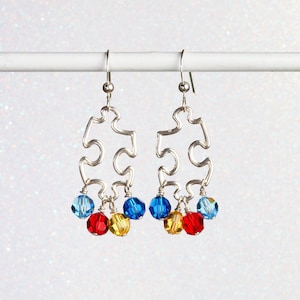 Autism Speaks Autism Awareness Sterling Silver and Austrian Crystal Puzzle Earrings
