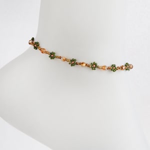 Austrian Crystal Daisy Chain Ankle Bracelet - Earthy Brown/Olive