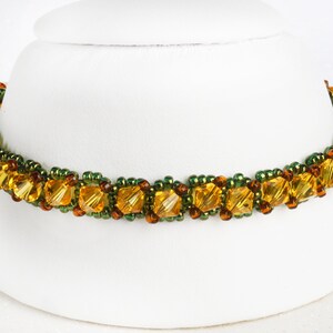Austrian Crystal Beaded Tennis Style Bracelet - Gold n Green
