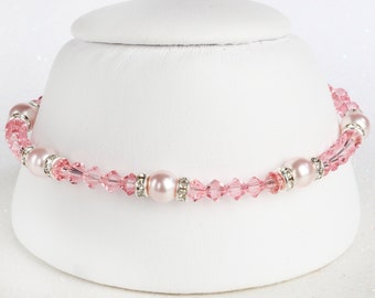 Austrian Crystal and Pearl Sterling Silver Bracelet in Pink