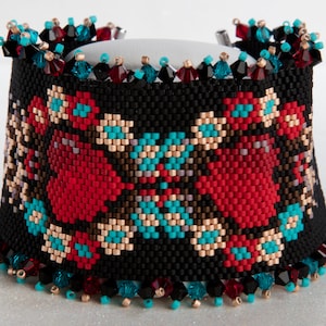 Bleeding Heart Milagros Peyote Stitched Beaded Bracelet