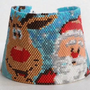 Santa and Rudolph Peyote Stitched Beaded Bracelet