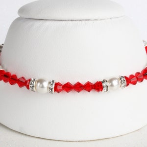 Austrian Crystal and Pearl Sterling Silver Bracelet in Light Siam