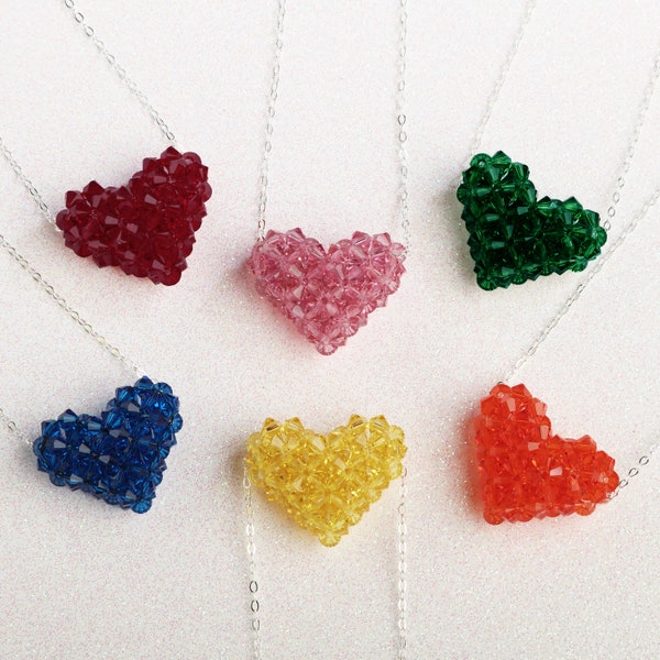 Jewel Tone Austrian Crystal Heart Necklace - 6 colors to choose from!