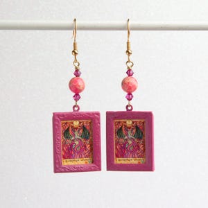 Carte de tarot - Boucles d'oreilles reine des baguettes, dentelle folle agate et cristal