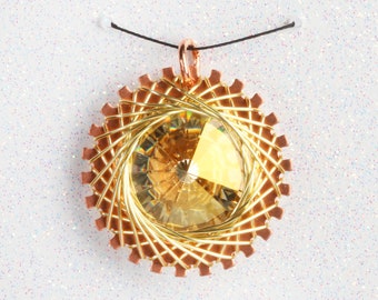 Wire Wrapped Austrian Crystal Rivoli Pendant, Sunshine Yellow