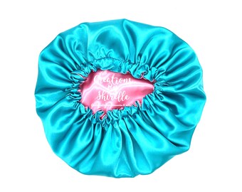 CHILD SIZE Teal & Rose Pink Satin Bonnet | Reversible | Sleep Bonnet| Satin Sleep Cap | Satin | Two-tone