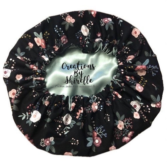 Floral Satin Bonnet: Cotton Outer Layer, Mint Sleep Cap