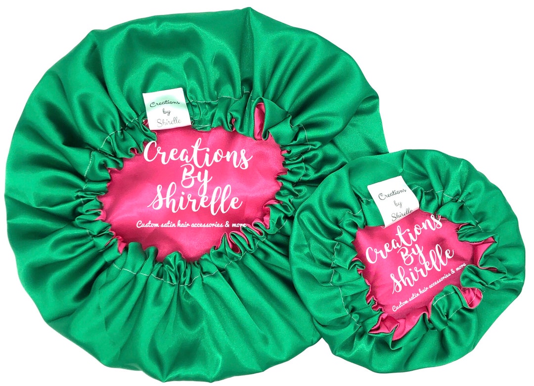Mommie & Me Satin Sleep Cap Pink and Green Available in Adults