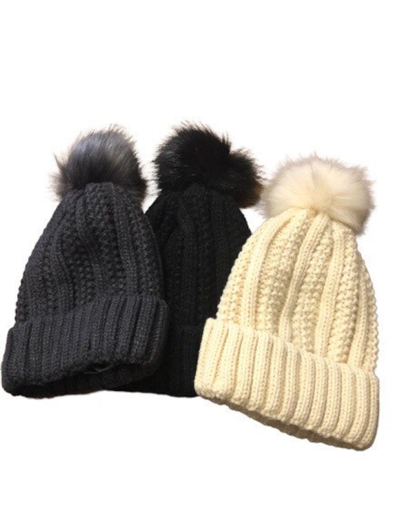 Women\'s Black Winter Beanie Hat Satin Lined Faux Fur Pom Pom Beanies Hat Yanibest Satin Lined Winter Pom Beanie Black main image 3