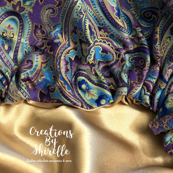 Purple Paisley Satin Bonnet | Sleep Cap | Purple & Blue | Available in adults and children| Satin Sleep Cap | Satin | Paisley Print