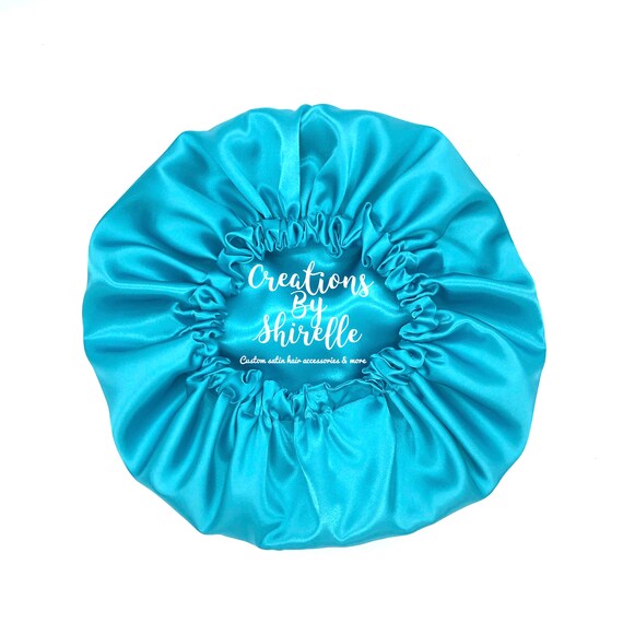 Dark Teal Satin Sleep Bonnet: Reversible, Children Size